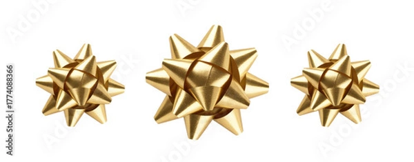 Fototapeta Set of golden paper ribbon bows isolated on white or transparent background. Top and profile views. 
