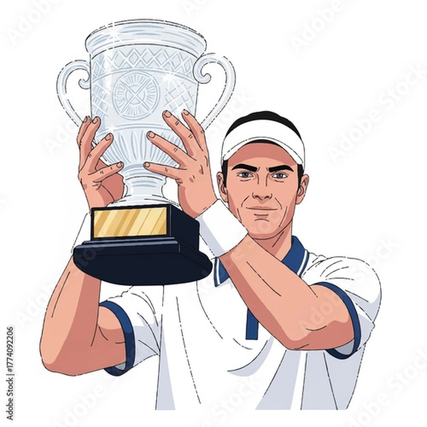 Obraz A confident player in tennis attire lifting a sparkling crystal award triumphantly