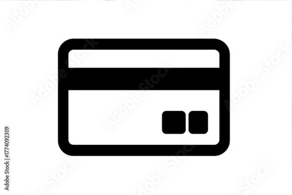 Obraz Simple Black And White Icon Representation Of A Credit Card With Rounded Corners And Two Small Squares On The Right Side Against A White Background