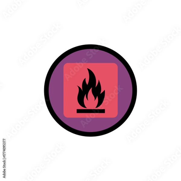 Fototapeta Fire flame icon. Danger warning symbol. Circle safety vector. Combustion hazard element.