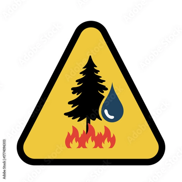 Fototapeta Wildfire warning sign. Forest fire vector. Caution danger symbol. Flame emergency element.