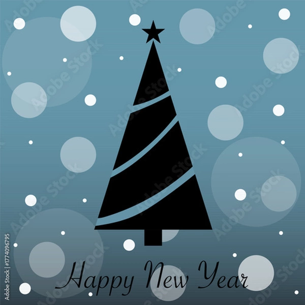 Fototapeta Christmas tree element. Happy New Year text. Winter scene vector. Snowy season illustration.