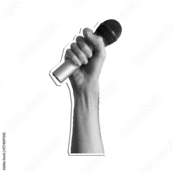 Obraz Hand holding microphone retro halftone