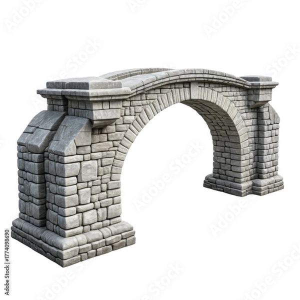Obraz Stone arched structure rendered in gray tones, isolated on black background
