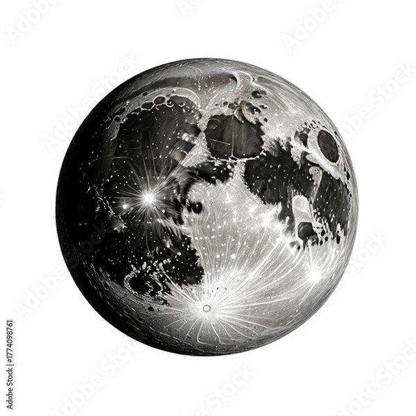 Obraz Illuminated celestial body in space, displaying craters and radiating light