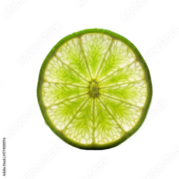 Fototapeta Close-up of a backlit lime slice, showing intricate inner structure