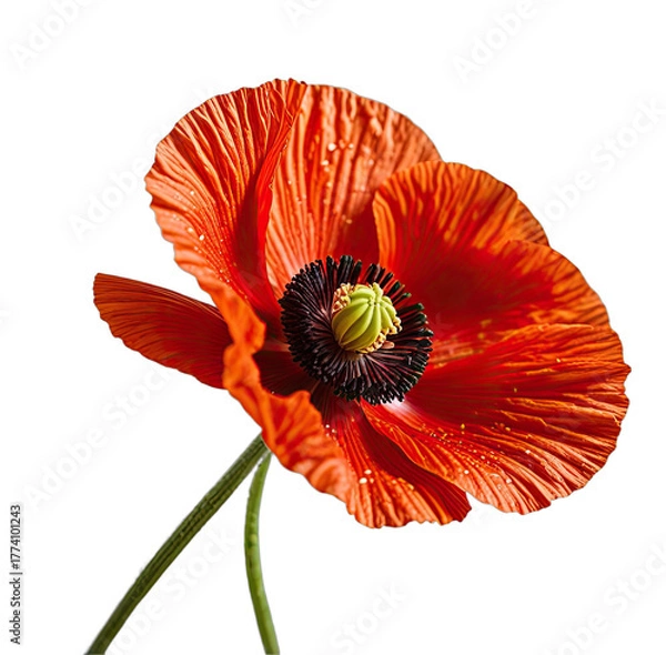 Fototapeta Vibrant red poppy blooms, contrasted against a black backdrop