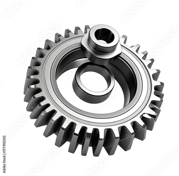 Fototapeta Shiny metallic interlocking gears mechanical engineering component