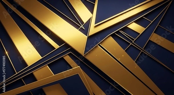 Obraz Luxurious geometric pattern with golden lines on dark blue background