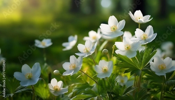 Obraz White Flowers In A Green Garden