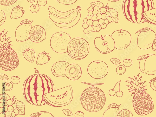 Obraz 手描き果物の背景素材_ベクターイラスト
