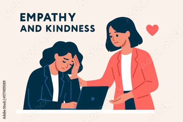 Fototapeta Vector of colleague offering support to stressed teammate, empathy and kindness in workplace