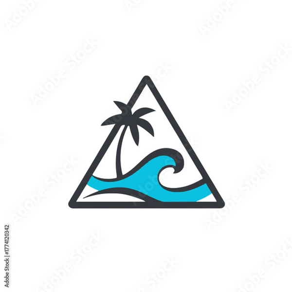 Fototapeta Vibrant tropical wave and palm tree logo design for coastal adventures