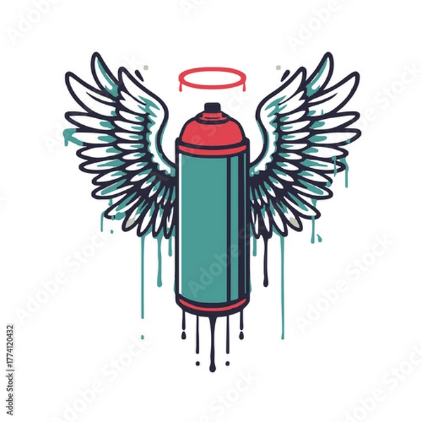 Fototapeta Winged spray can with halo symbolizes creative expression and urban art freedom