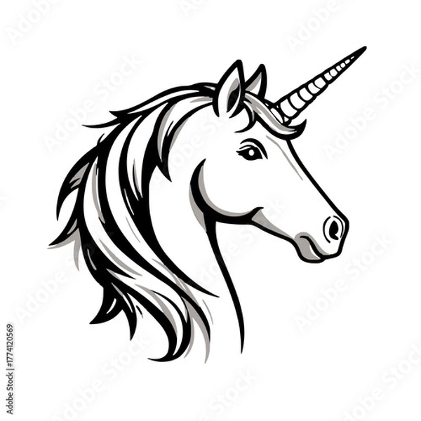 Fototapeta Majestic unicorn head profile conveying fantasy and strength with elegant horn