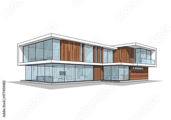Fototapeta Modern House Architecture Clean Lines and Glass Facade Design