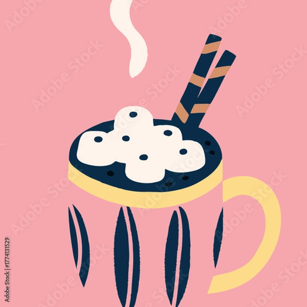 Obraz Cozy hot chocolate with marshmallows and chocolate sticks, a delightful winter treat to warm your soul and bring comfort on chilly days, perfect for relaxation