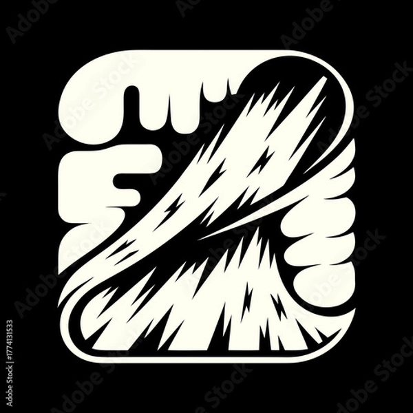 Obraz An intriguing emblem showcases an abstract design with sharp, jagged lines, set against a stark black backdrop, evoking a sense of energy, dynamism, and modern aesthetics