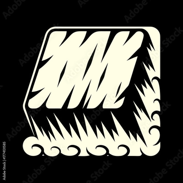 Obraz Stylized illustration of a snowcapped mountain range with jagged peaks and a wavy base, rendered in a bold, graphic style on a, evoking a sense of adventure and the great outdoors