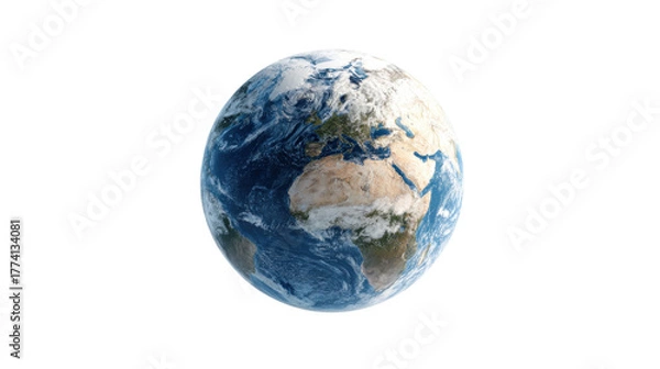 Obraz 3D globe of Earth hovering in white space, clean and modern look for editorial use isolated on a Transparent background, PNG file.