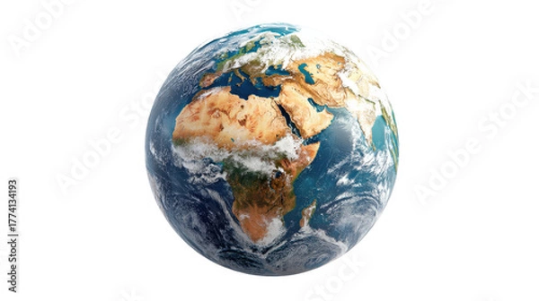 Obraz 3D realistic model of Earth with high detail and clarity isolated on a Transparent background, PNG file.