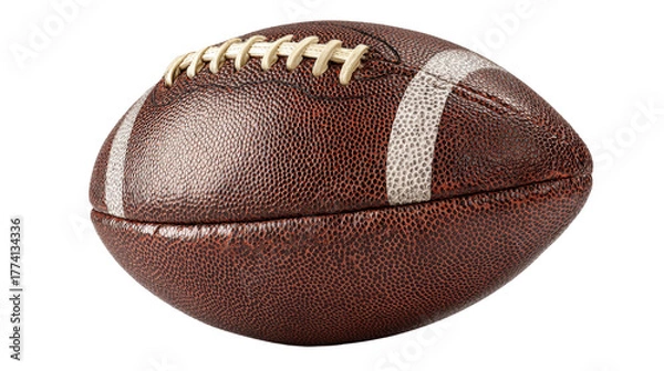 Obraz American football ball angled to show stitches and grain texture, isolated on a Transparent background, PNG file.
