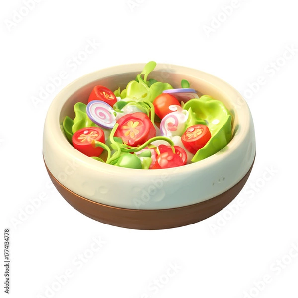 Fototapeta A bowl of fresh salad with lettuce, tomato, and onion isolated on transparent background