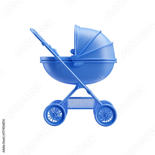Fototapeta Blue baby stroller isolated on transparent background, a comfortable and safe pram for transporting newborns and infants with ease