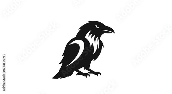Fototapeta Black raven silhouette isolated on white background symbol concept