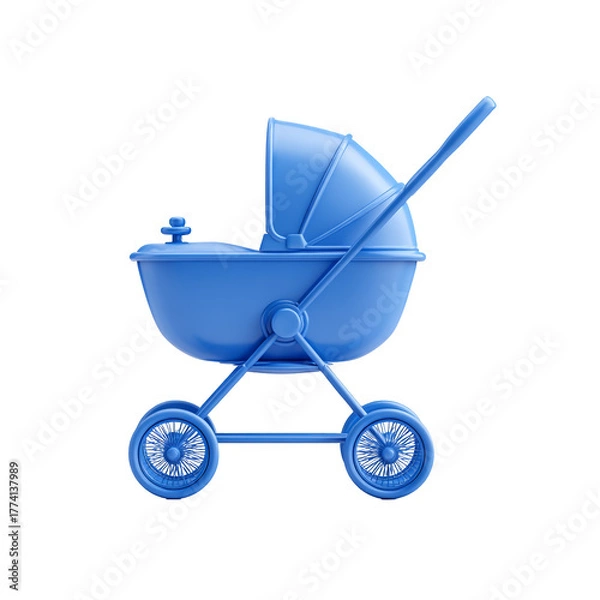 Fototapeta A blue baby stroller isolated on transparent background, ideal for nursery decor, baby shower invitations, or parentingthemed designs