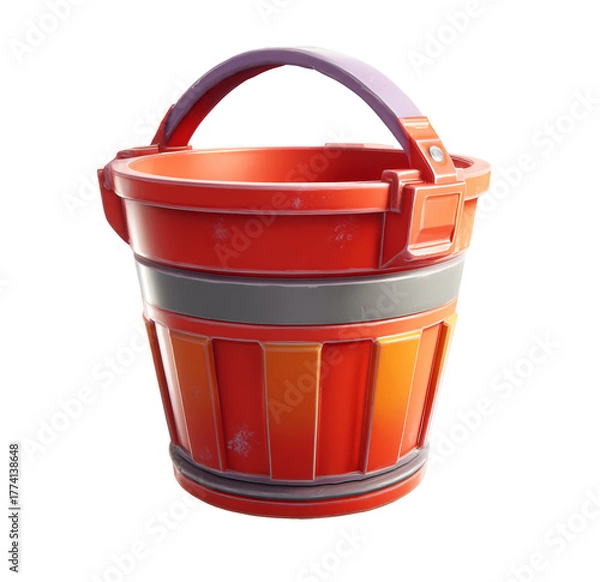 Fototapeta Red and orange bucket with gray accents isolated on transparent background, a versatile container for various household tasks