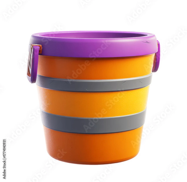 Fototapeta Orange bucket with purple trim isolated on transparent background, a versatile container for various purposes and storage needs