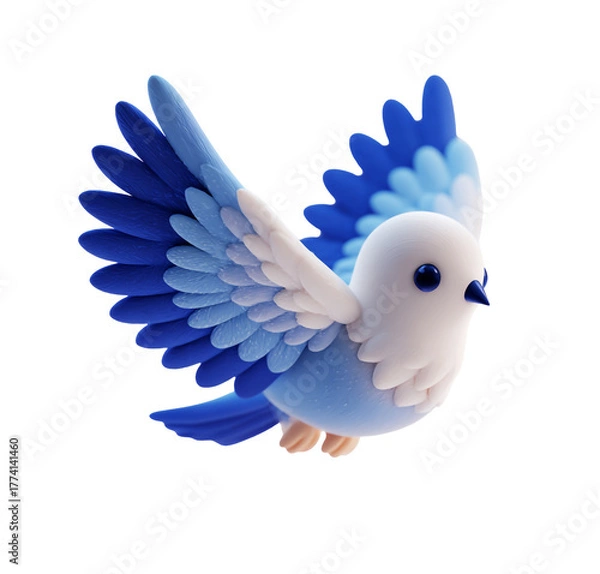 Fototapeta Adorable blue bird with white feathers isolated on transparent background, a charming and delightful illustration for nature lovers