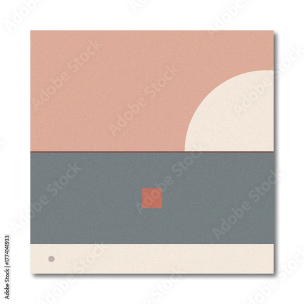 Fototapeta Abstract Minimalist Geometric Landscape Background with Dusty Pink Sky, Slate Blue Sea, and Earthy Tones