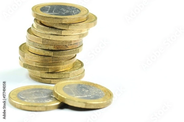 Obraz Stack of euro coins on white backround.