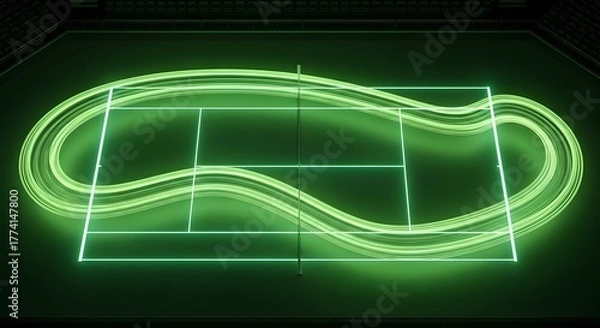 Fototapeta Dynamic futuristic tennis court with glowing neon light trails representing data and speed