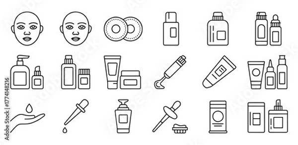 Fototapeta Collection of Skincare and Beauty Products Icon Set for Web and Print Design Needs