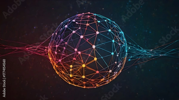 Obraz Abstract sphere illustration with interconnected lines, representing technology and network