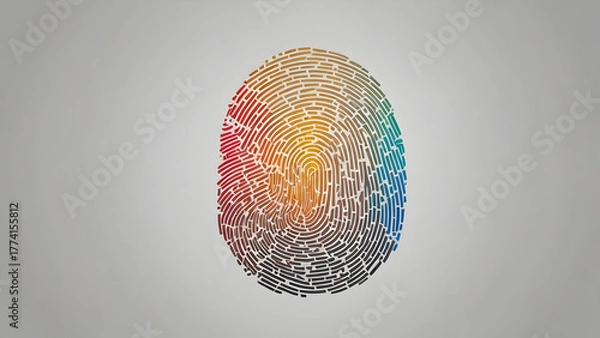 Fototapeta A colorful digital fingerprint illustration representing the future of biometric identification, cybersecurity, and personal data protection