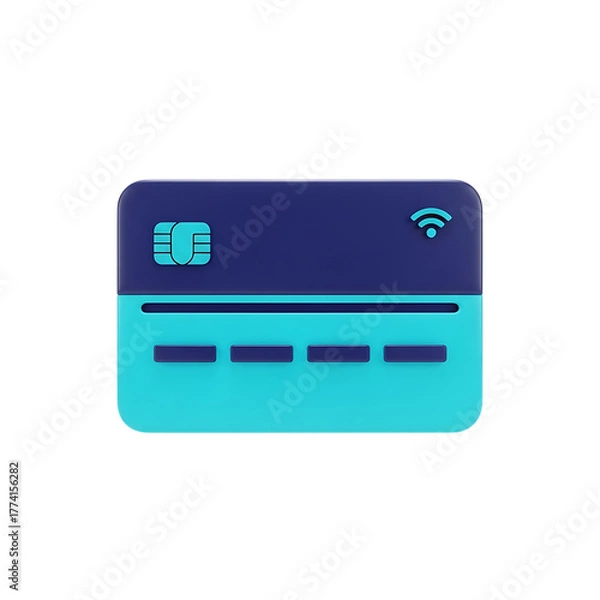 Fototapeta Modern contactless 3d credit card with chip and wifi symbol isolated on transparent background