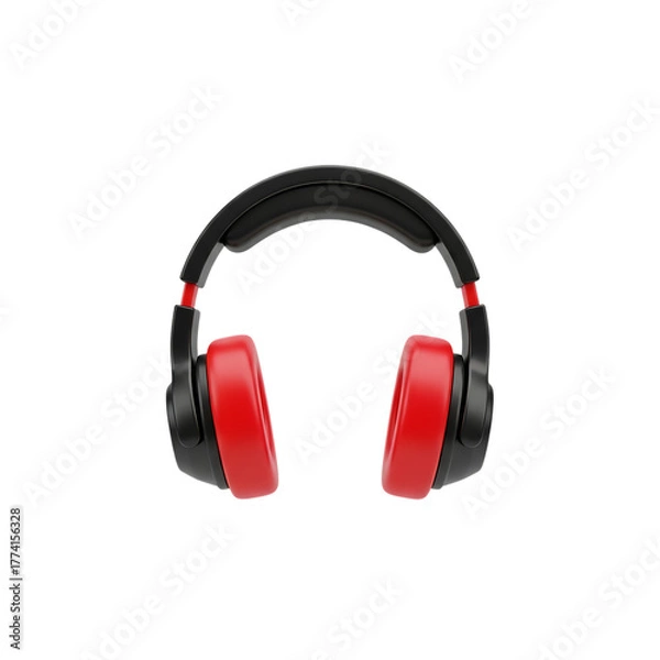 Fototapeta Stylish red and black 3d over ear headphones isolated on transparent background