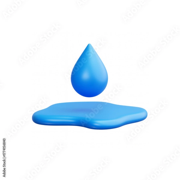 Obraz Vibrant blue water drop suspended above a fresh puddle, symbolizing purity and hydration for modern, clean designs.