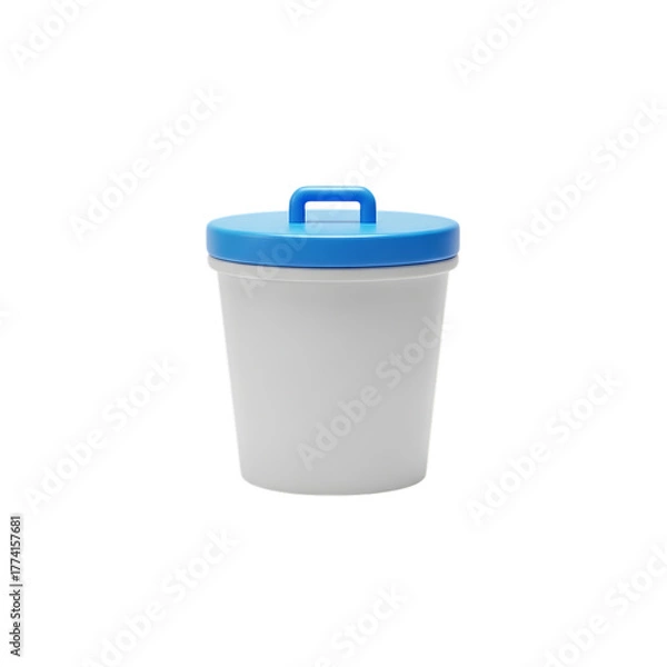 Fototapeta White 3d plastic container with blue lid and handle isolated on transparent background