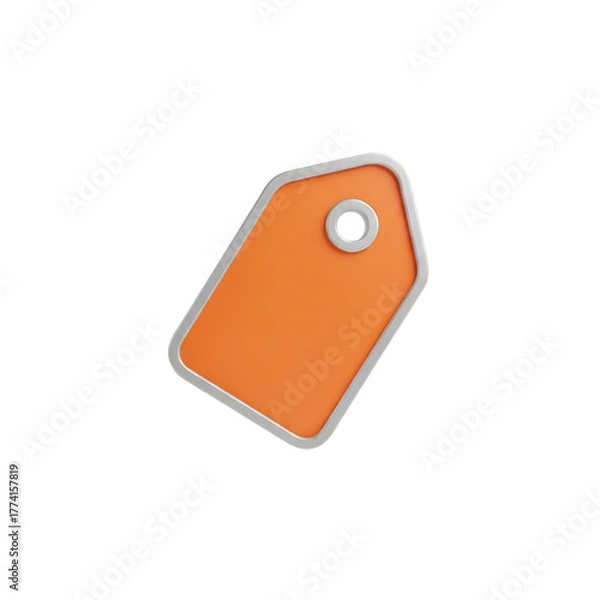 Fototapeta Orange 3d price tag label with hole isolated on transparent background