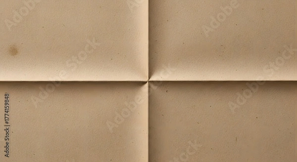 Obraz Aged brown paper sheet folded into four equal quadrants creating a central cross crease.