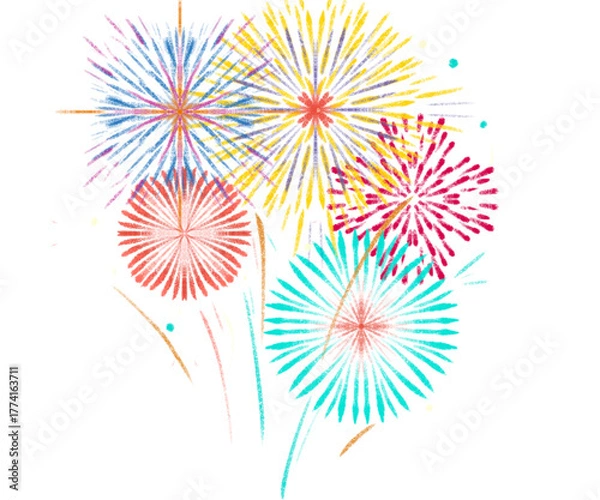 Fototapeta Bursting fireworks display for festive celebrations, adding vibrant color and excitement to your designs with a touch of magical sparkle and joyous fun