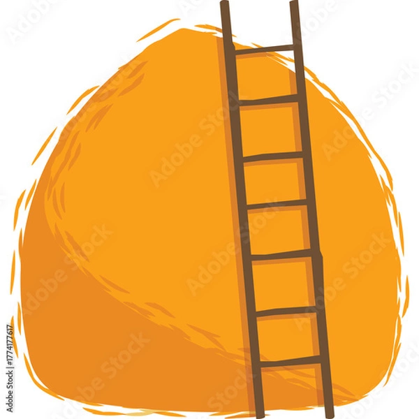 Fototapeta Brown Ladder Leaning Against a Large Orange Haystack with a Transparent Background for Farm or Rural Concepts