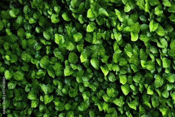 Obraz Lush Green Foliage with Dappled Yellow Spots Creating a Dense Background Texture in Natural Sunlight Perfect for Abstract Wallpaper and Botanical Designs