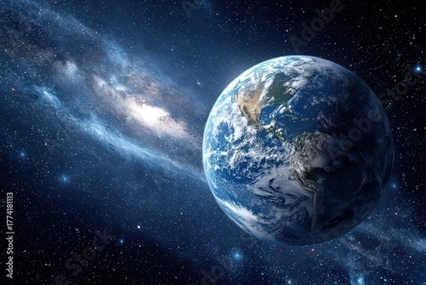 Obraz Pixelated Earth Amidst A Starry Galaxy Universe Scene Depicting Space and Celestial Bodies