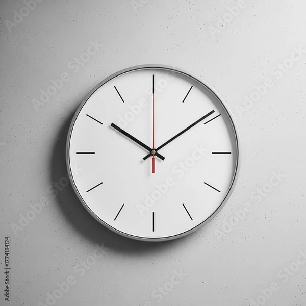 Obraz Minimalist analog clock with red seconds hand against textured wall backdrop